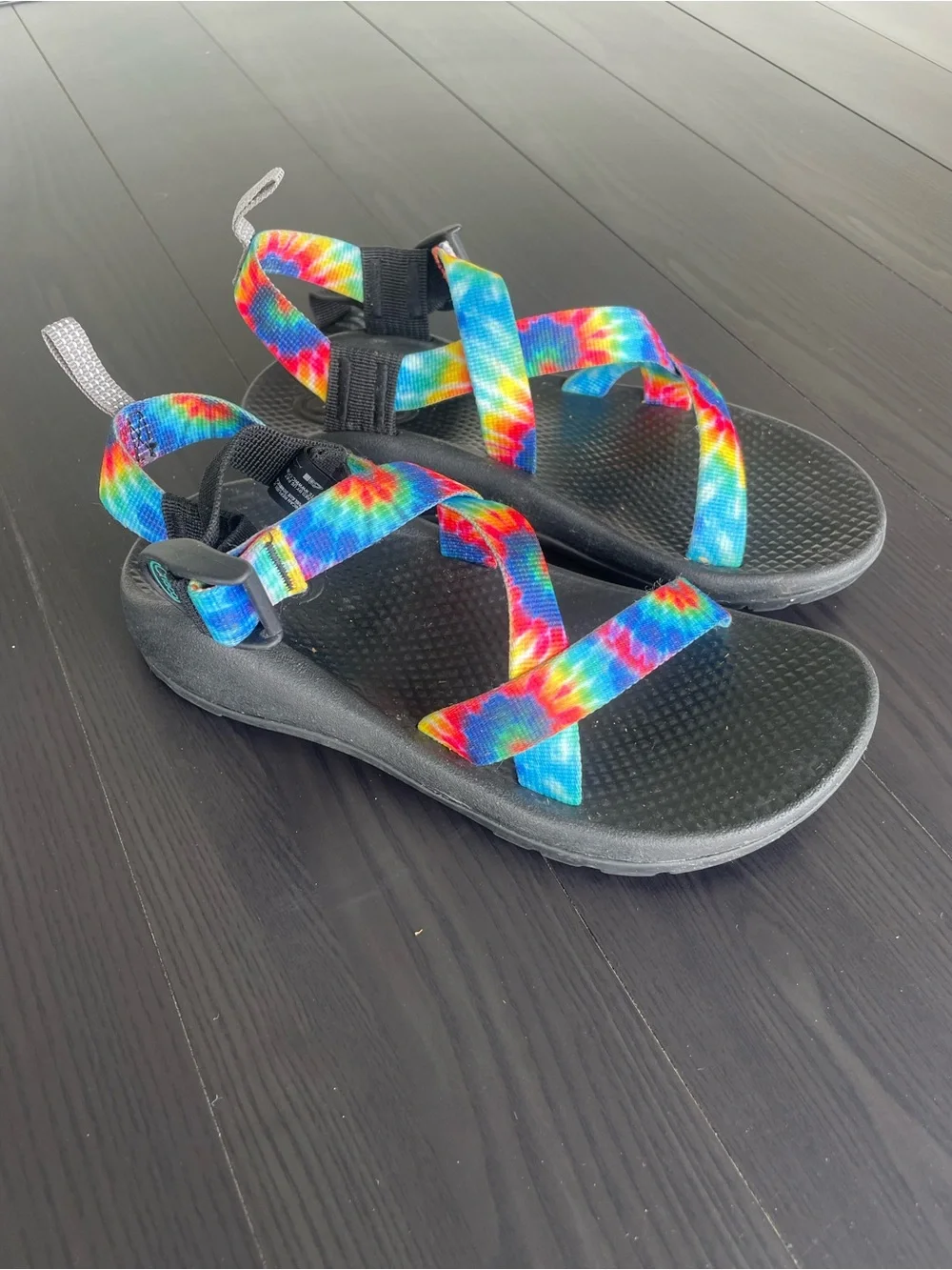 Chaco Kids Ecotread Multicolor Tie-Dye Strap Sandals - Black Footbed